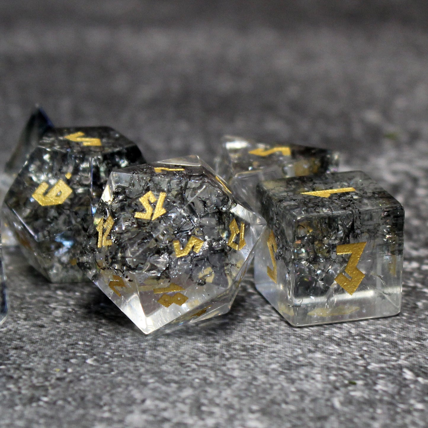 Frost Bound Moon's Shadow Shattered Glass Dice Set