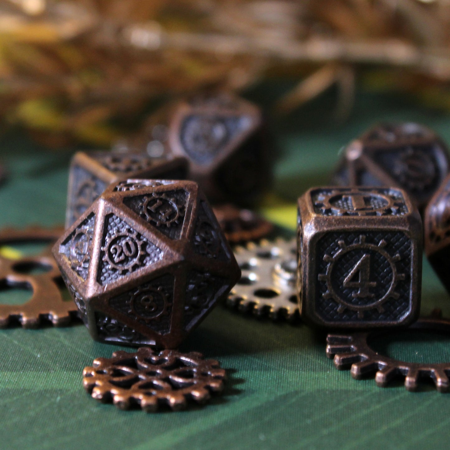 Metal Mechanist Antique Copper Dice Set