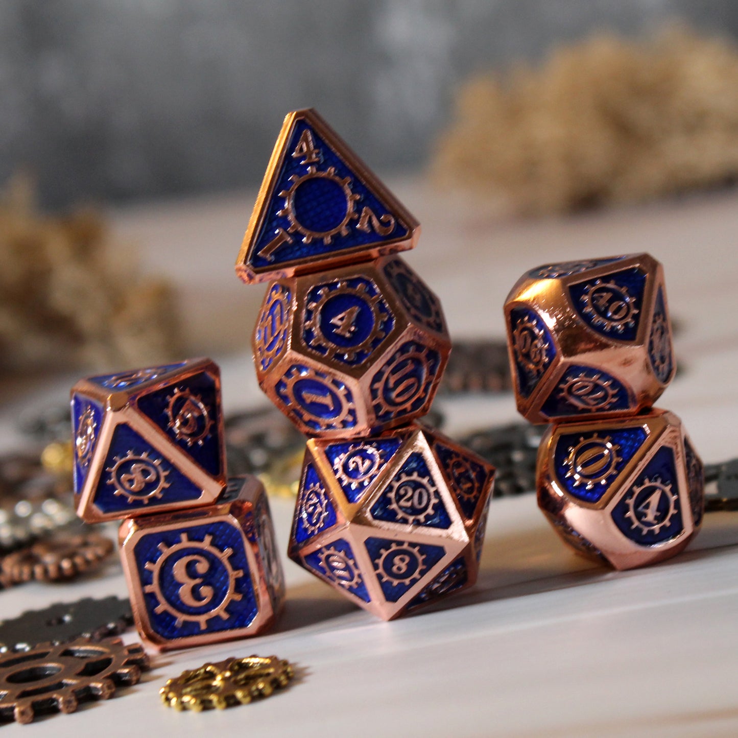 Metal Mechanist Blue Dice Set