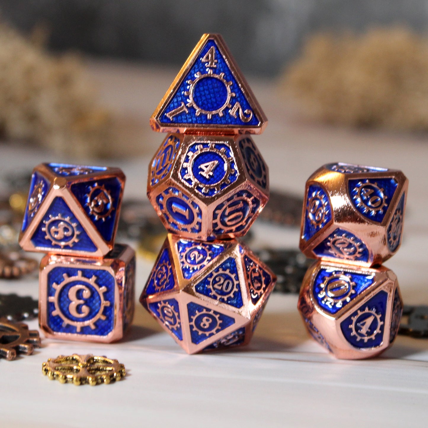 Metal Mechanist Blue Dice Set