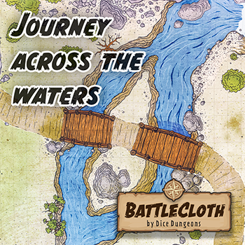 Image of a bridge battle map with overlaid text "Journey across the waters"