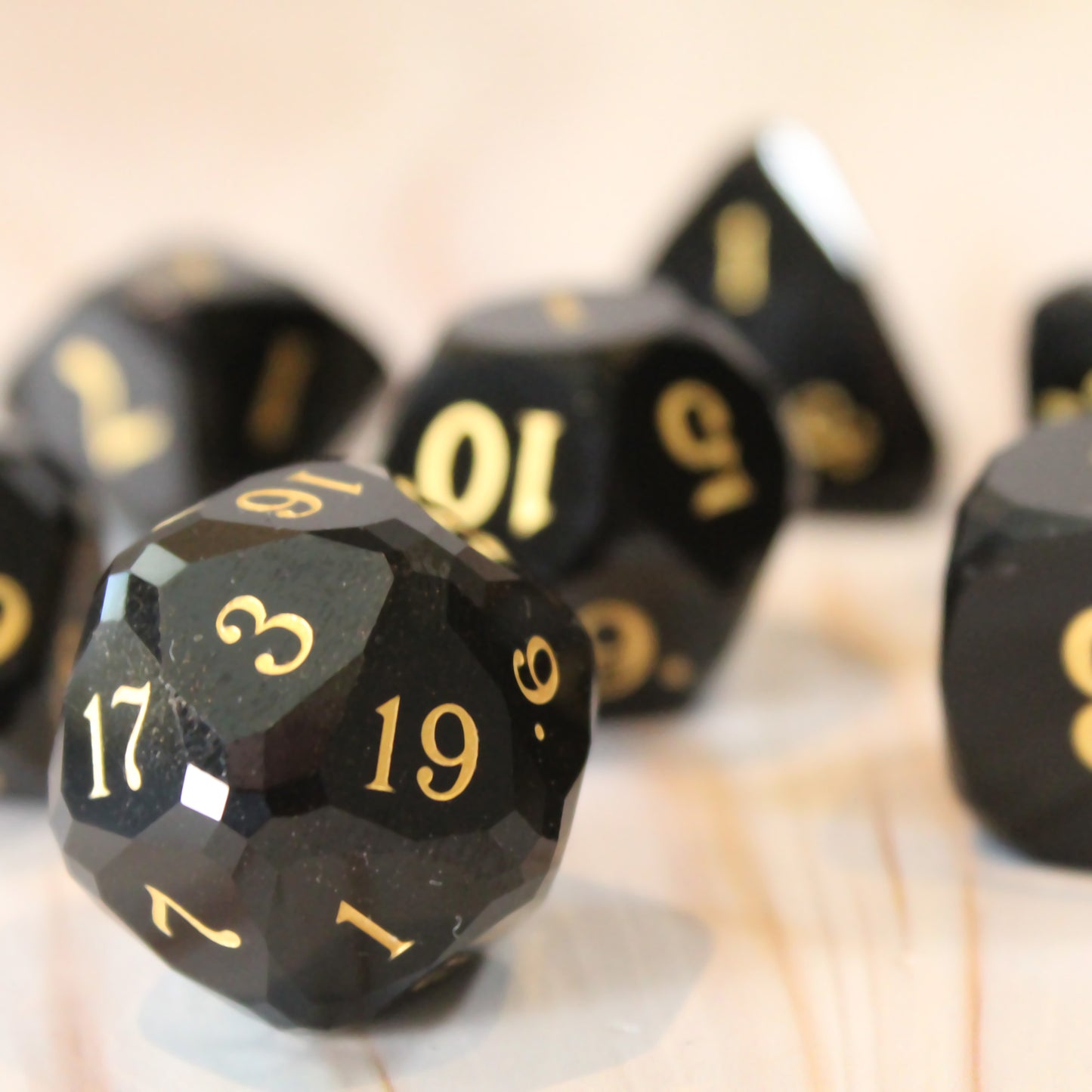 Royal Dice Black Multifaceted Glass Dice Set