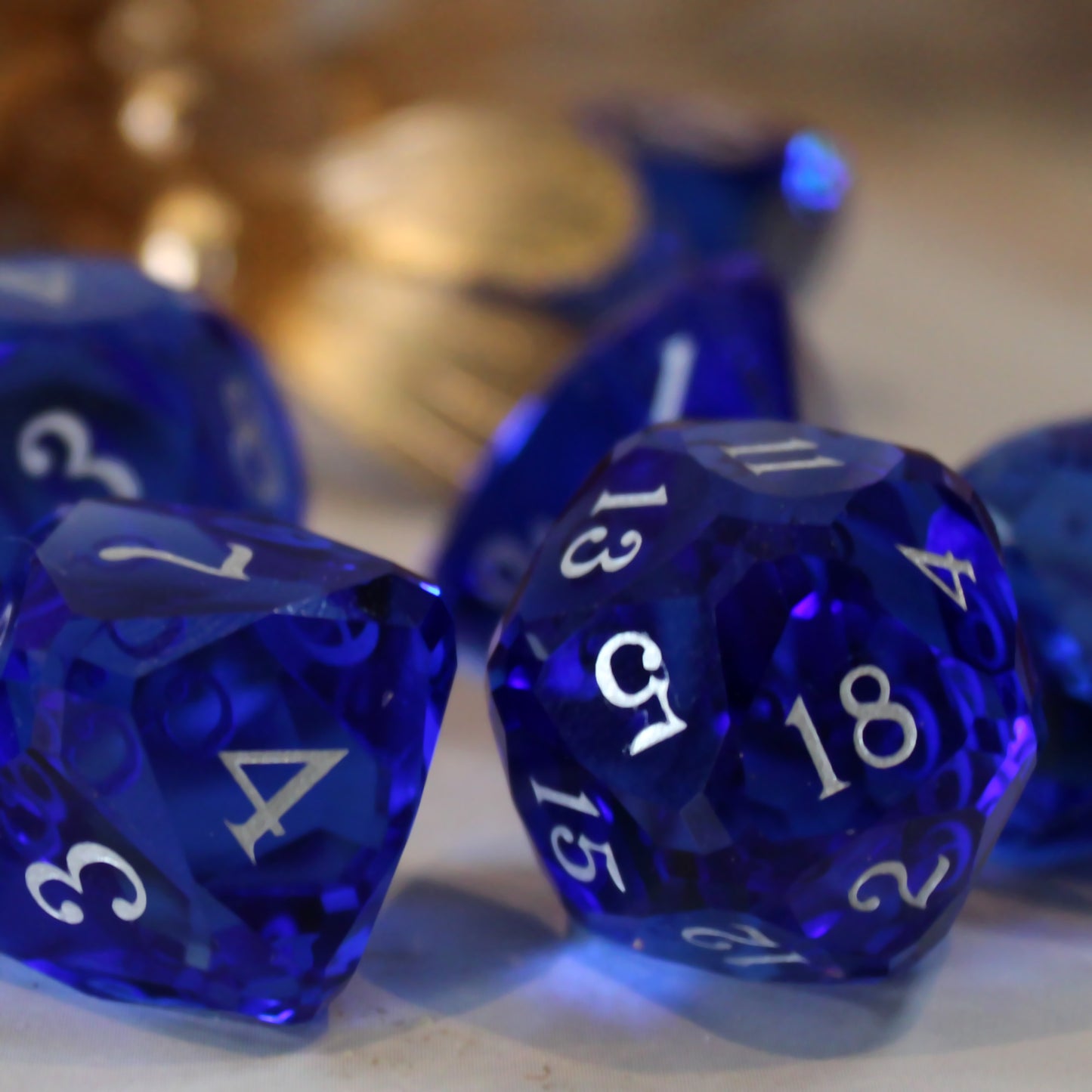 Royal Dice Blue Multifaceted Glass Dice Set