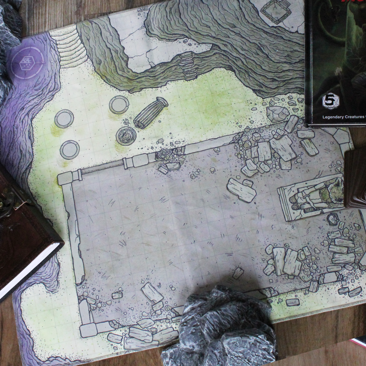 Overhead photo of a ruined temple battle map