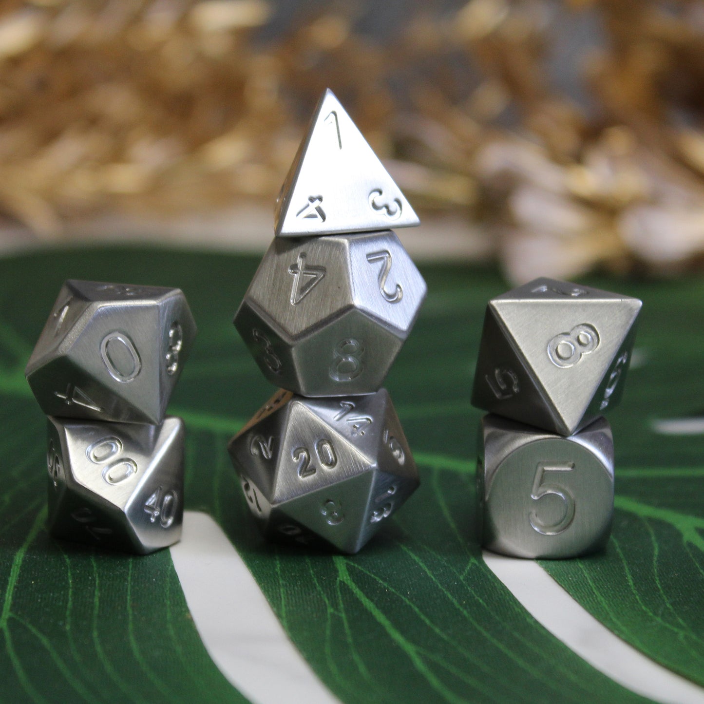 Stainless Steel Dice Set an uninked steel dice set for dungeons and dragons