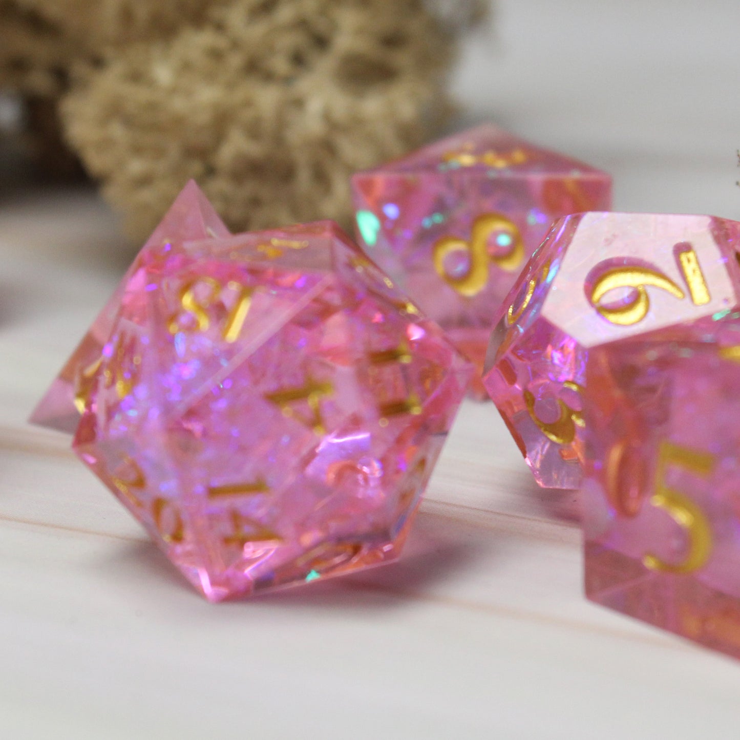 StarGlow Pink Sharp Edge Resin Dice Set