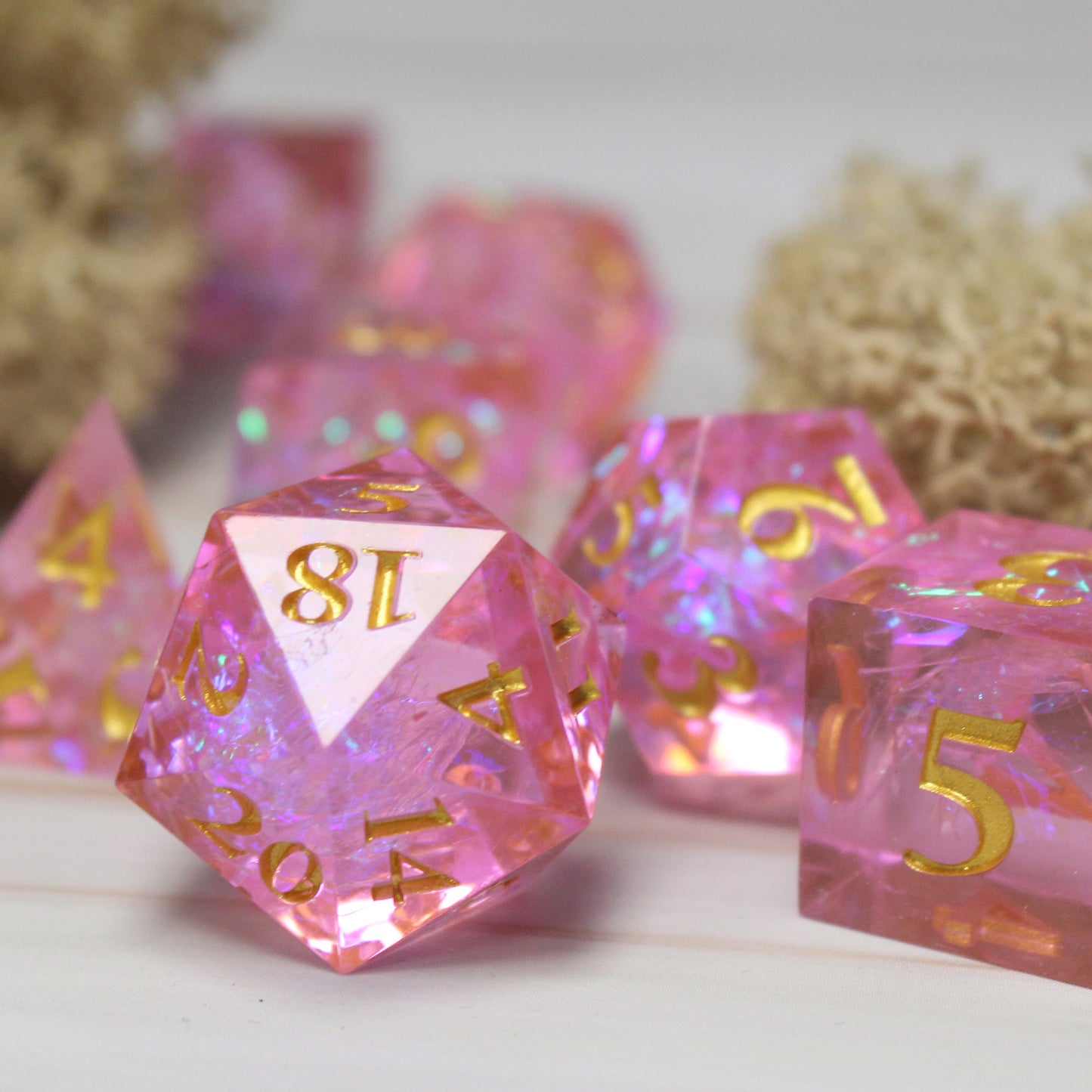 StarGlow Pink Sharp Edge Resin Dice Set