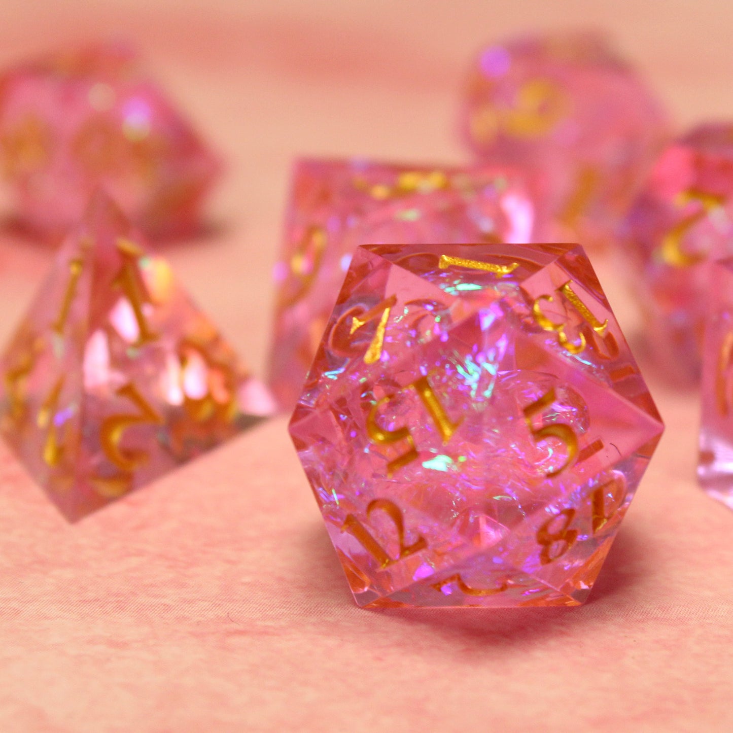 StarGlow Pink Sharp Edge Resin Dice Set