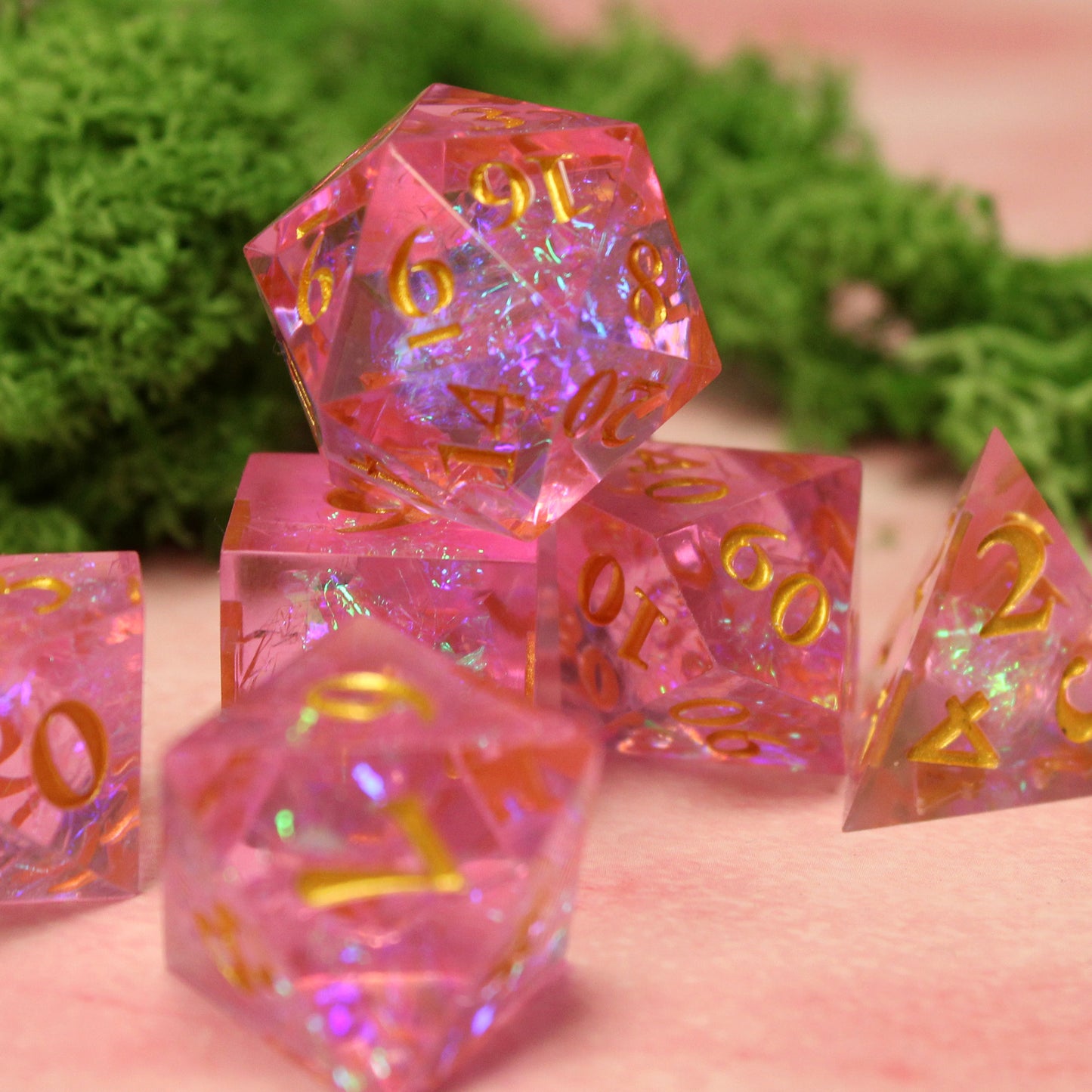 StarGlow Pink Sharp Edge Resin Dice Set