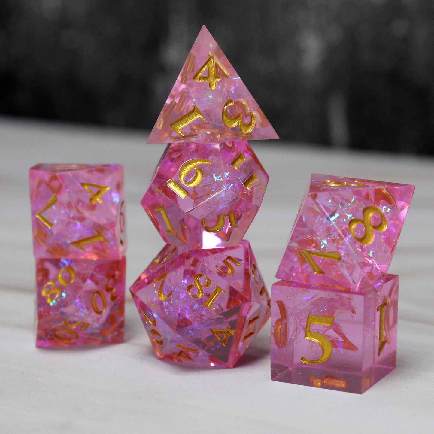 StarGlow Pink Sharp Edge Resin Dice Set