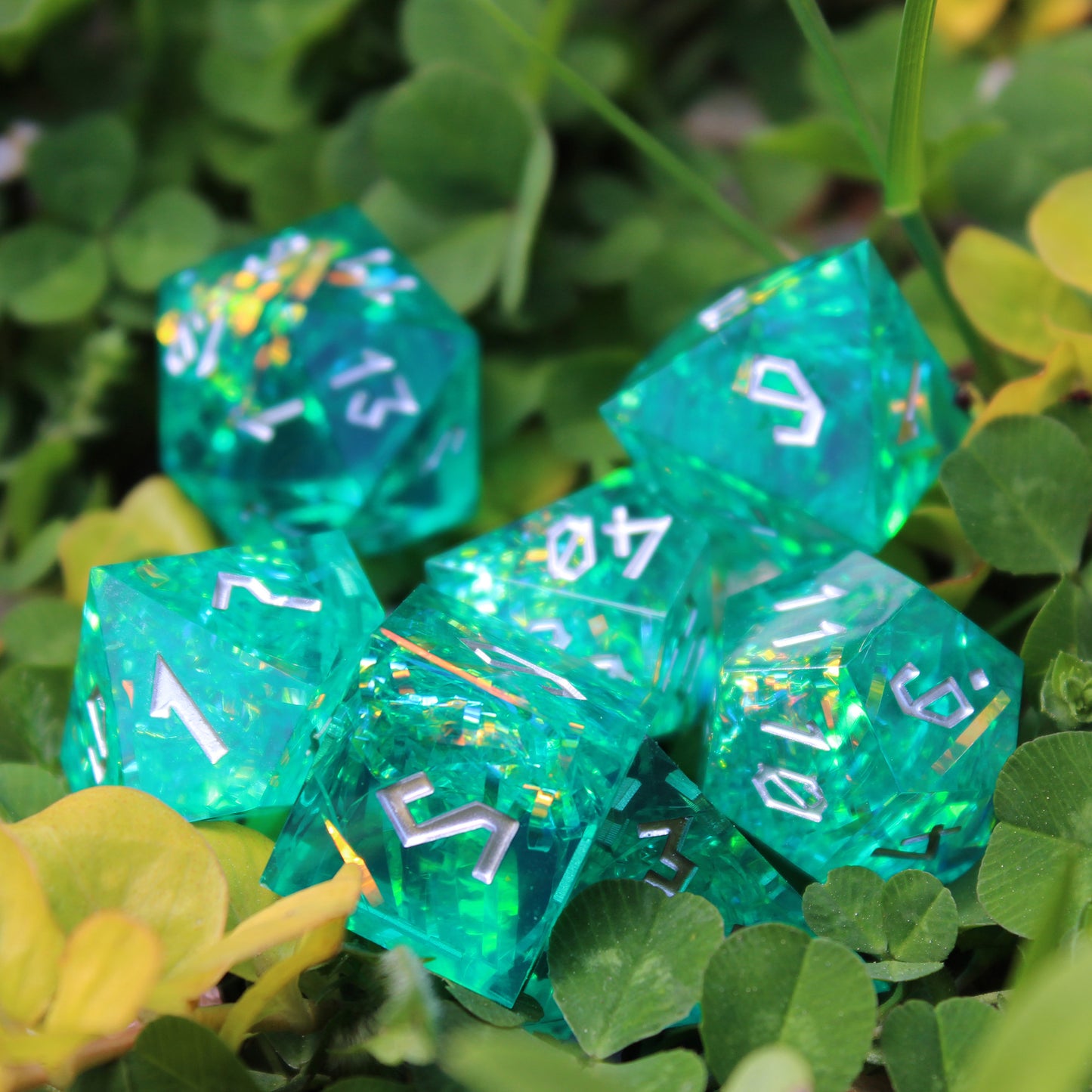 StarGlow Turquoise Sharp Edge Resin Dice Set