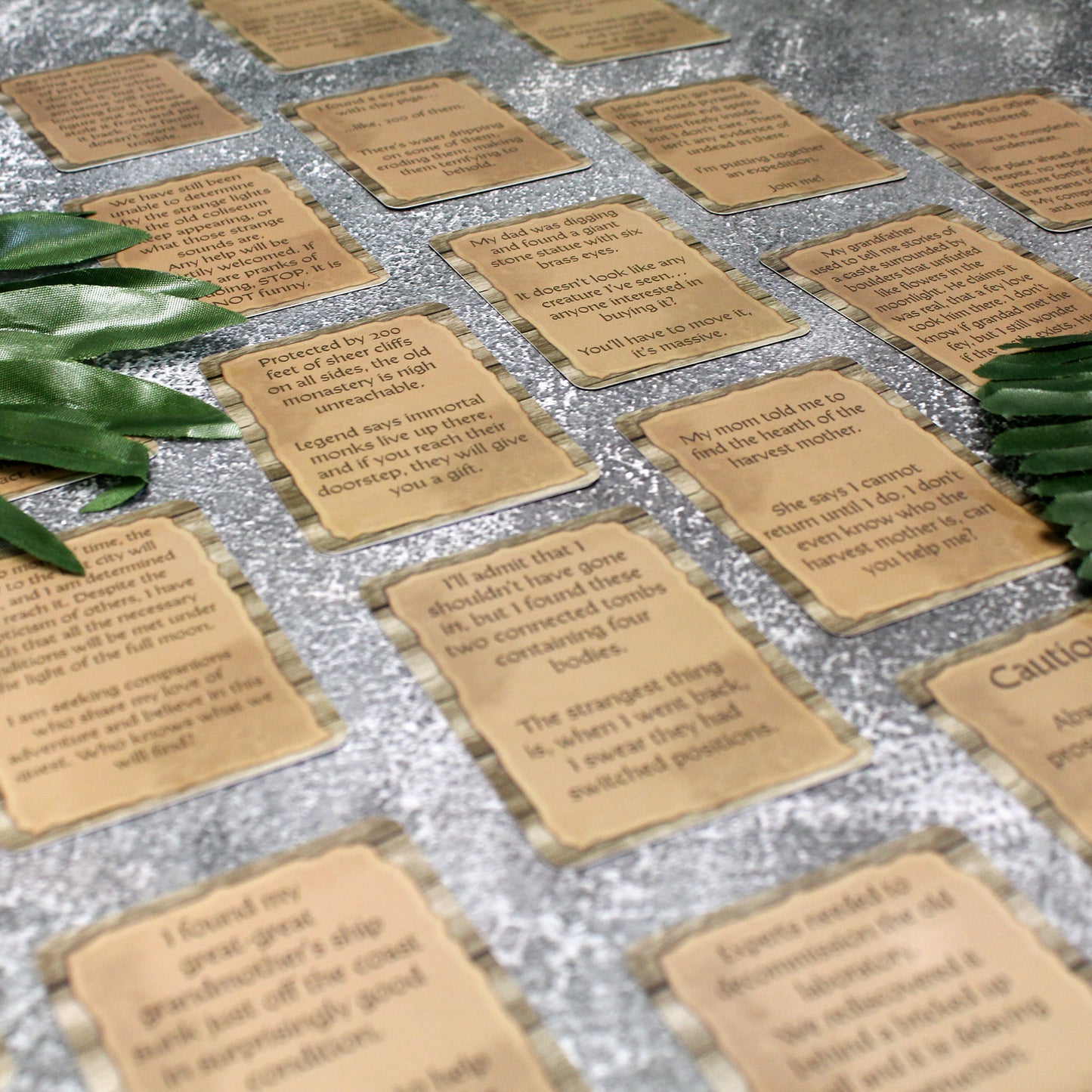 Unearthed Ruins cards spread out, providing easy-to-use quest starters for tabletop RPG explorers.
