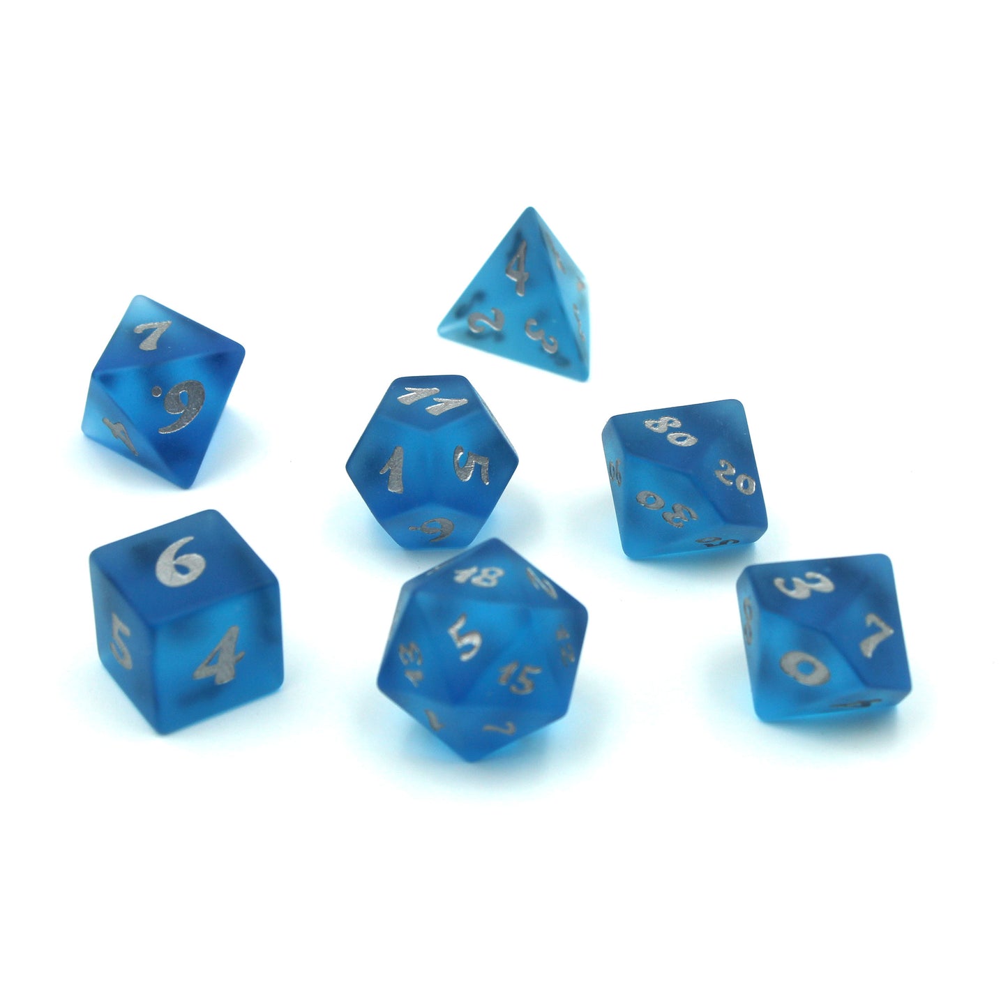 7-piece frost glass dice.