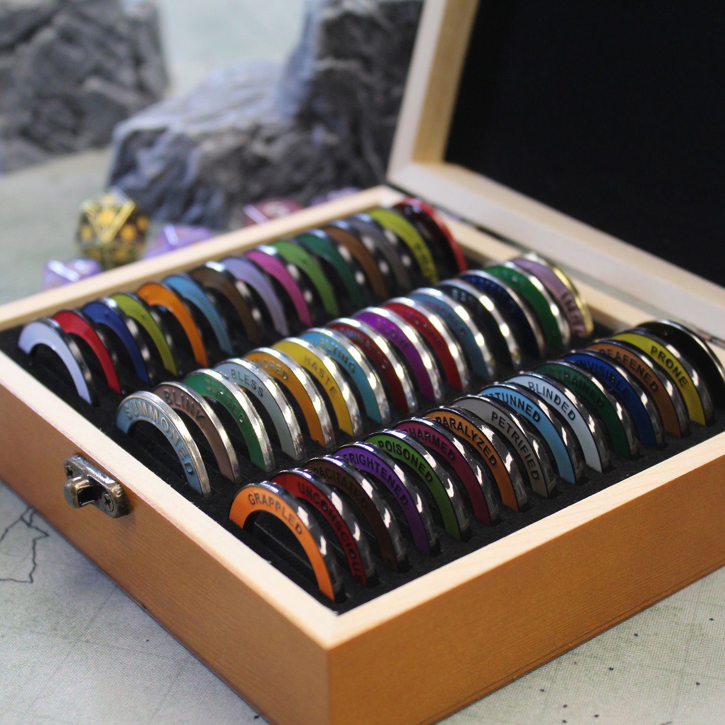 Metal Condition Rings 45 PCS Status Effects Markers in 45 Conditions & Colors for Dungeon and Dragons