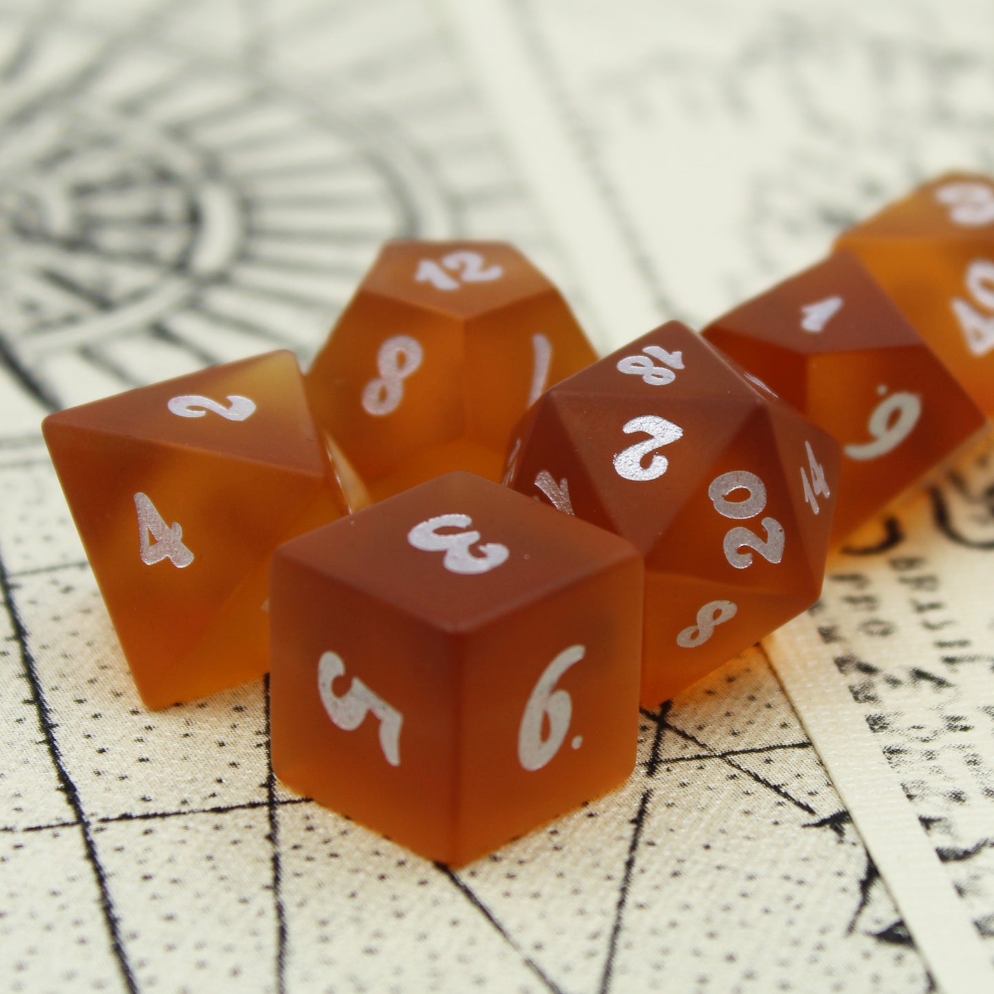 Fire Coral Orange Sea Glass Dice Set