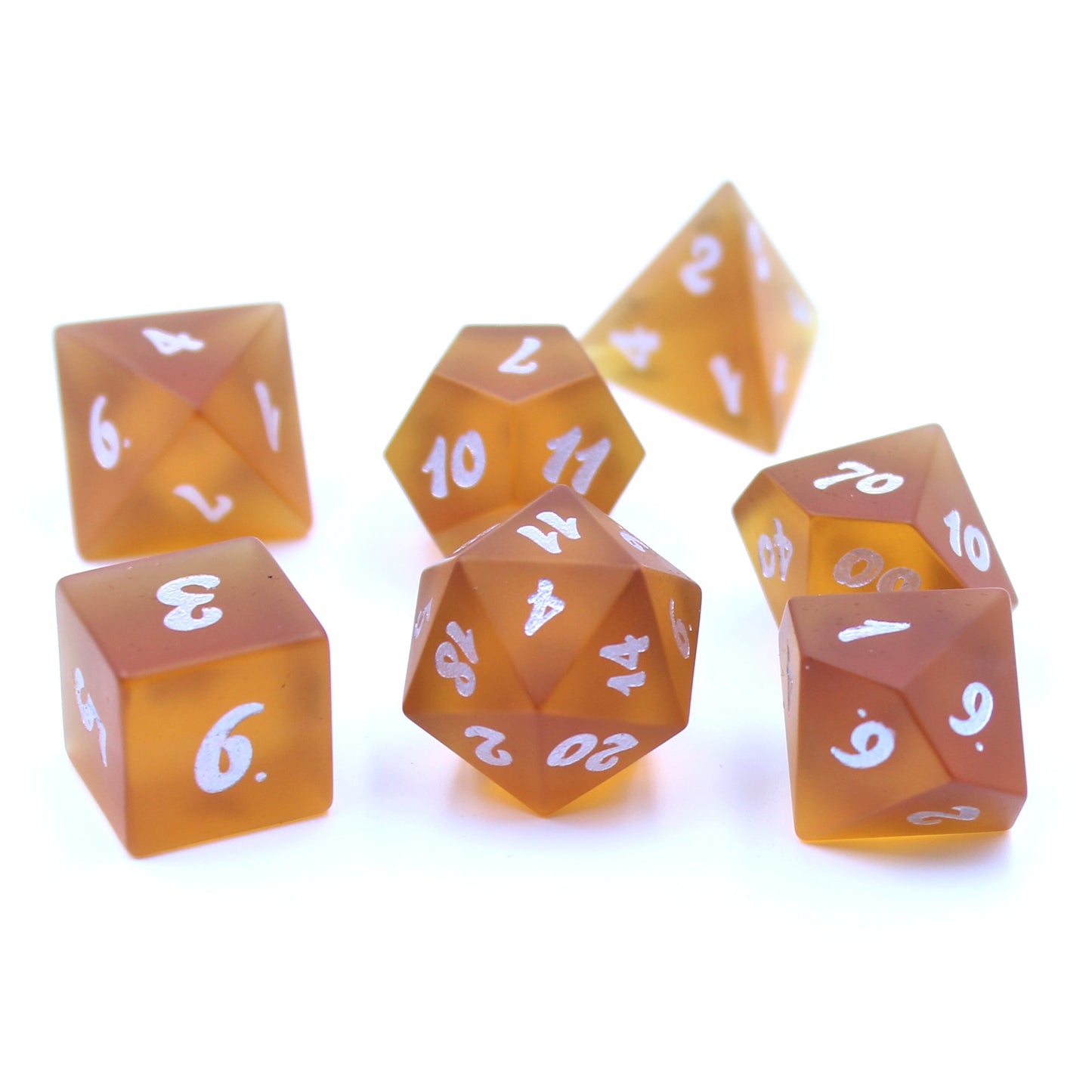 Fire Coral Orange Sea Glass Dice Set for D&D
