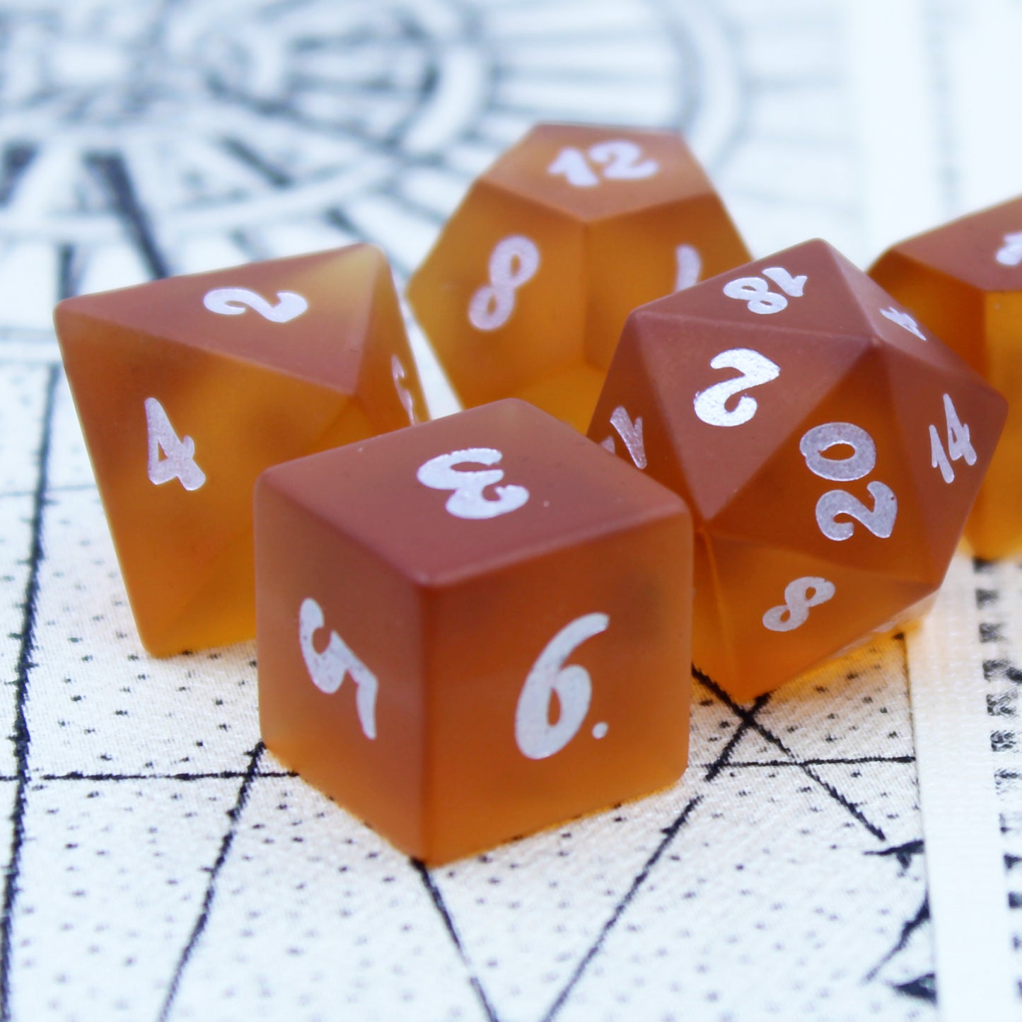 Fire Coral Orange Sea Glass Dice Set