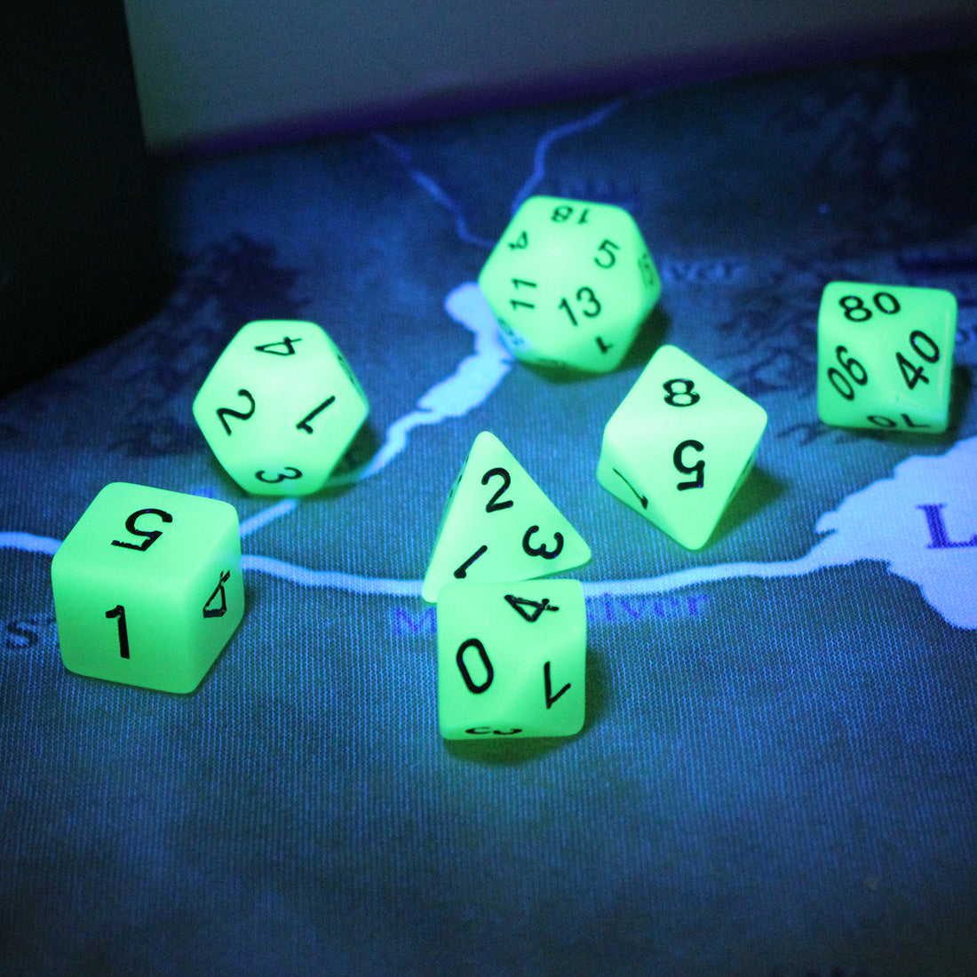 Glow in the Dark Green Plastic Dice Set
