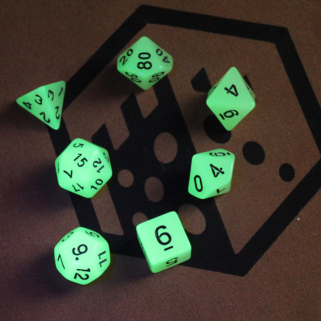 Glow in the Dark Green Plastic Dice Set