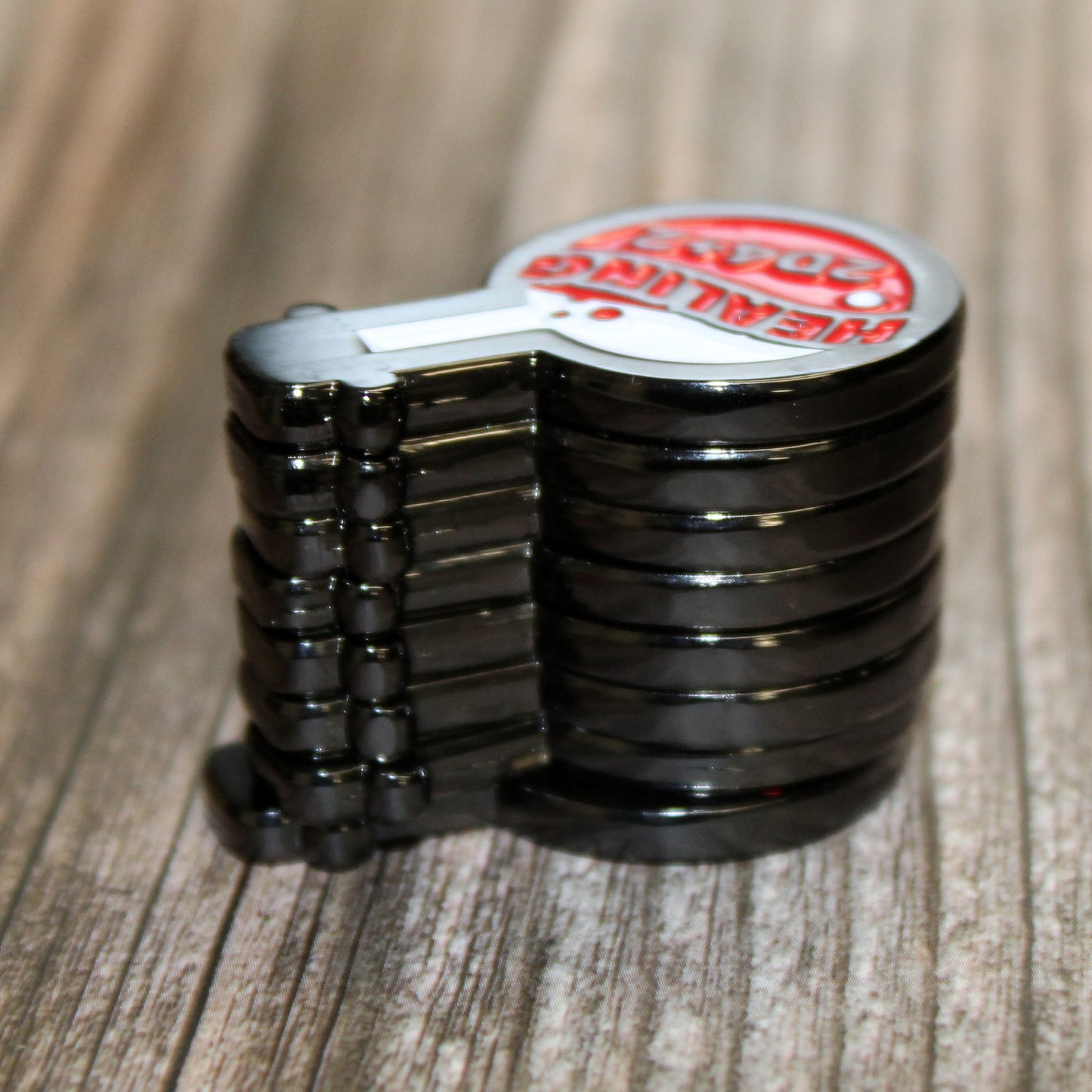 Stacked Healing Potion Bundle tokens, featuring solid metal construction with enamel insets for tracking potions in tabletop RPGs.