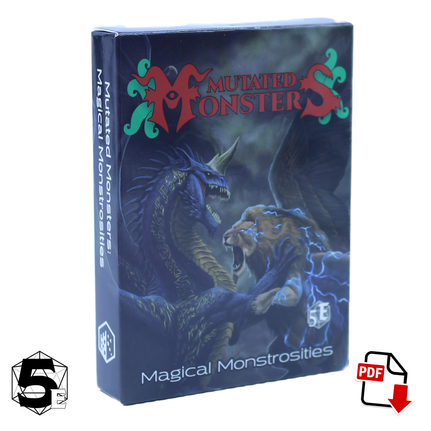 Front of the mutated monsters magical monstrosities deck box with 5 next to it on the bottom left and a PDF icon on the bottom right