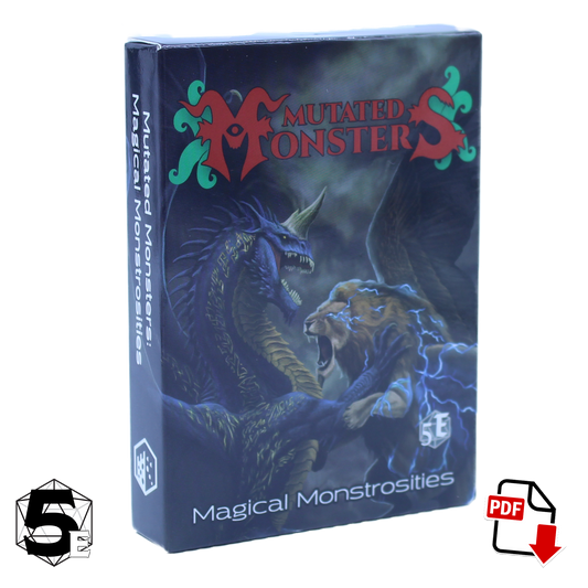 Front of the mutated monsters magical monstrosities deck box with 5 next to it on the bottom left and a PDF icon on the bottom right