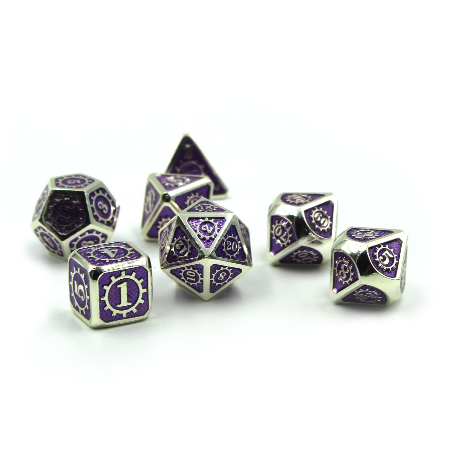 Mechanist dice set arranged in a scattered pile on a white background.