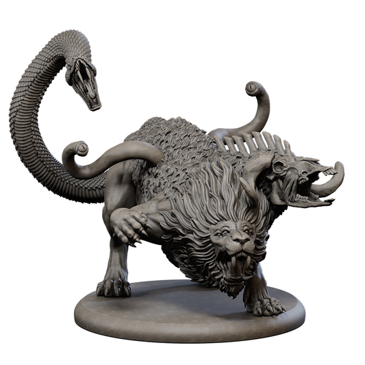 grey miniature figure chimera on white background