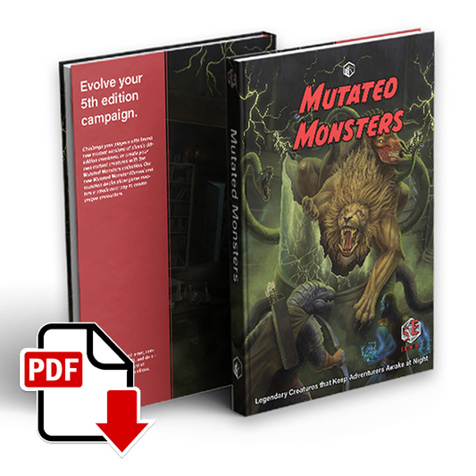Mutated Monsters front and back cover of book, with PDF logo in bottom left corner of image. all on a white background