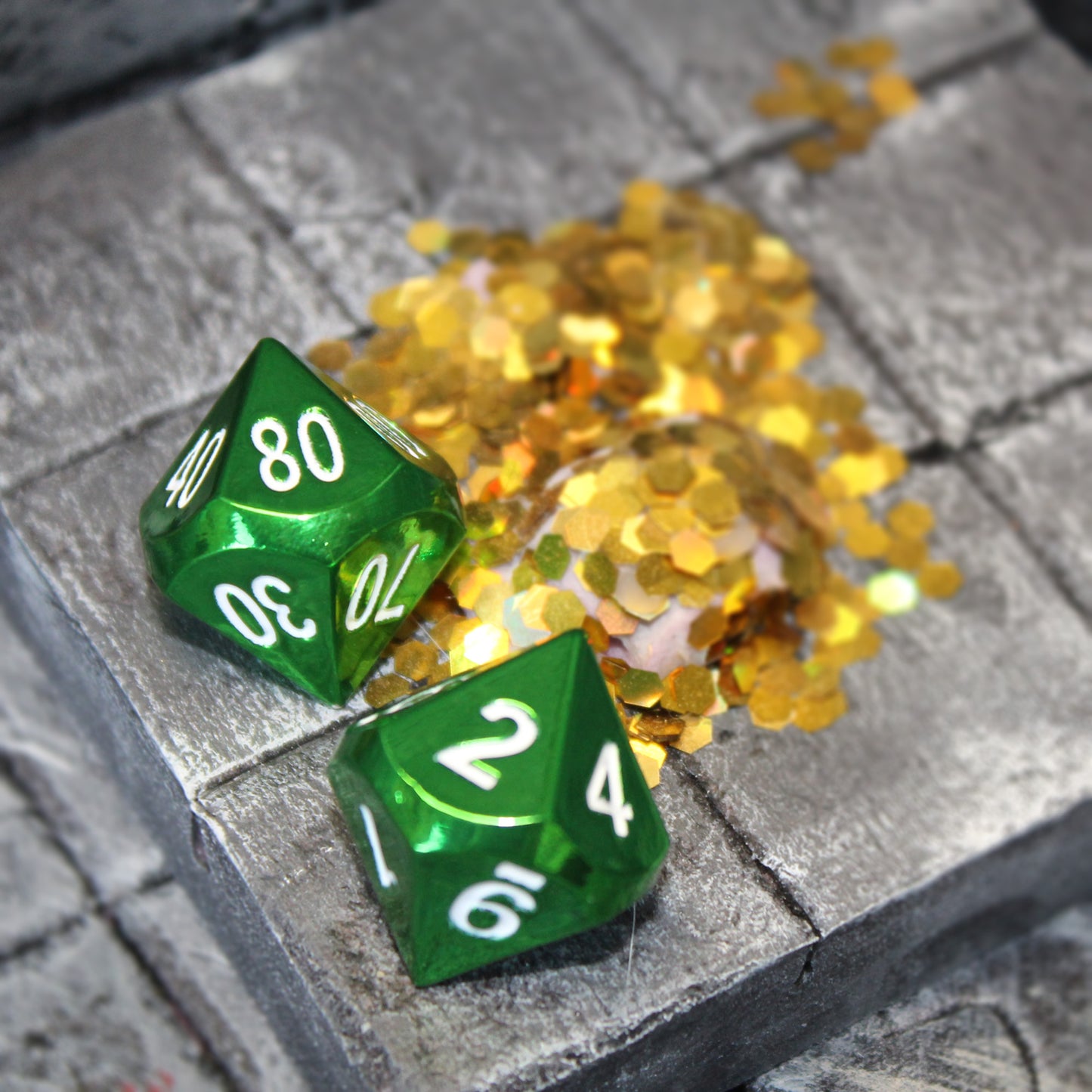 Metal Radiant Green Dice Set with Display Box