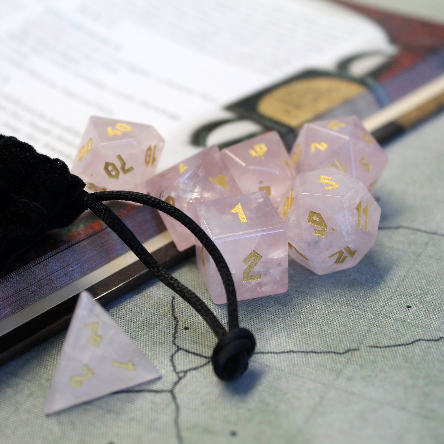 Rose Quartz Dice Set with Display Box