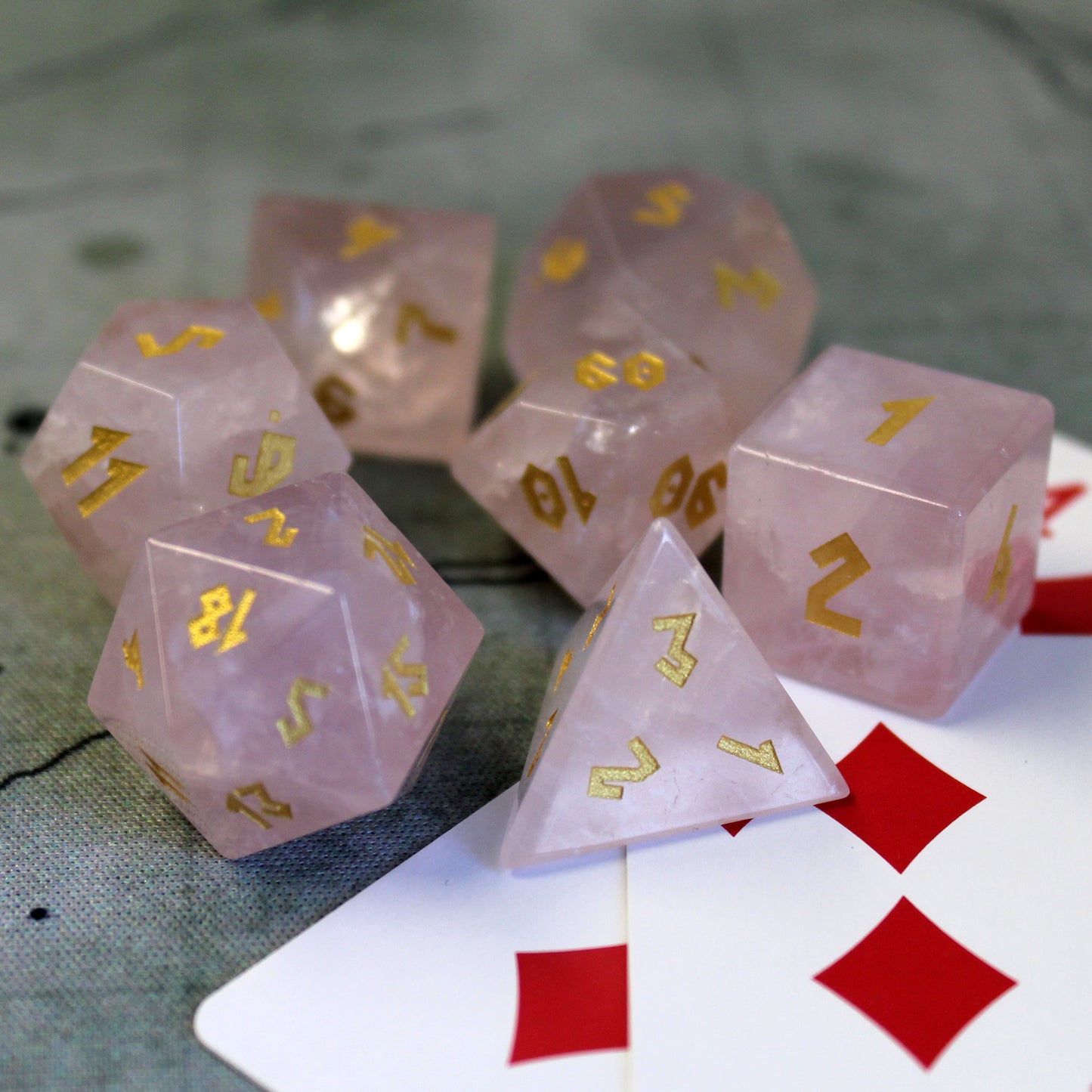 Rose Quartz Dice Set with Display Box
