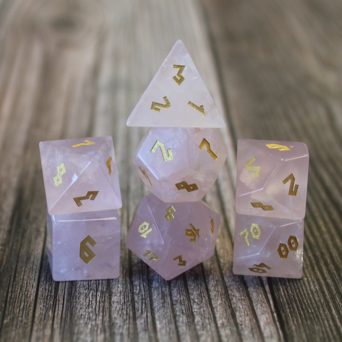 Rose Quartz Dice Set with Display Box