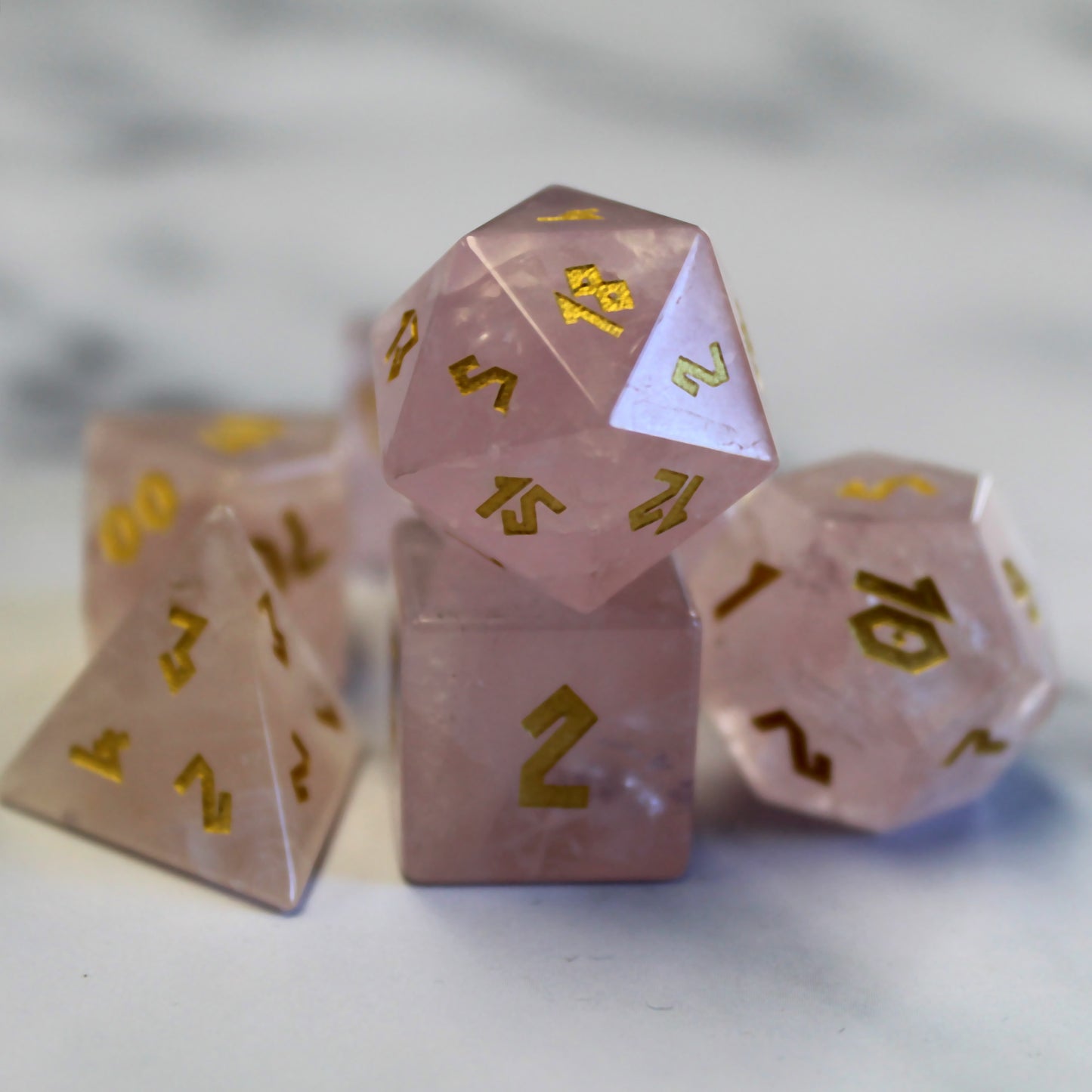 Rose Quartz Dice Set with Display Box