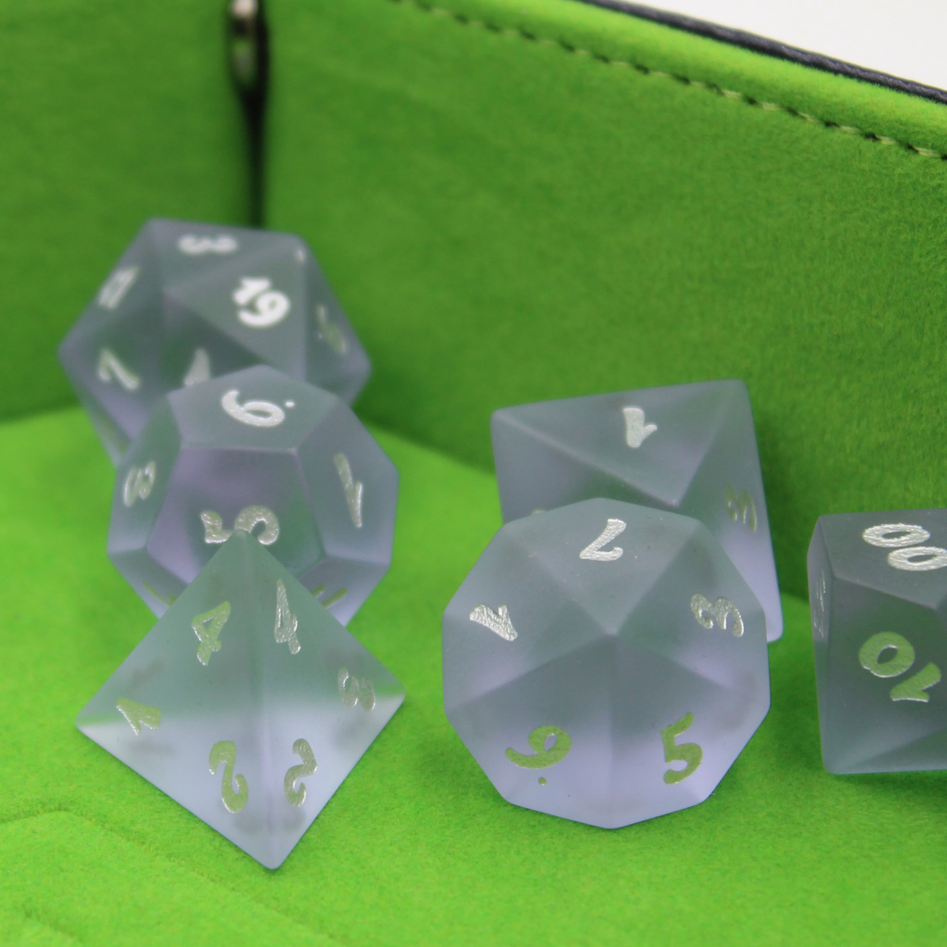 Sea Glass dice in rolling tray