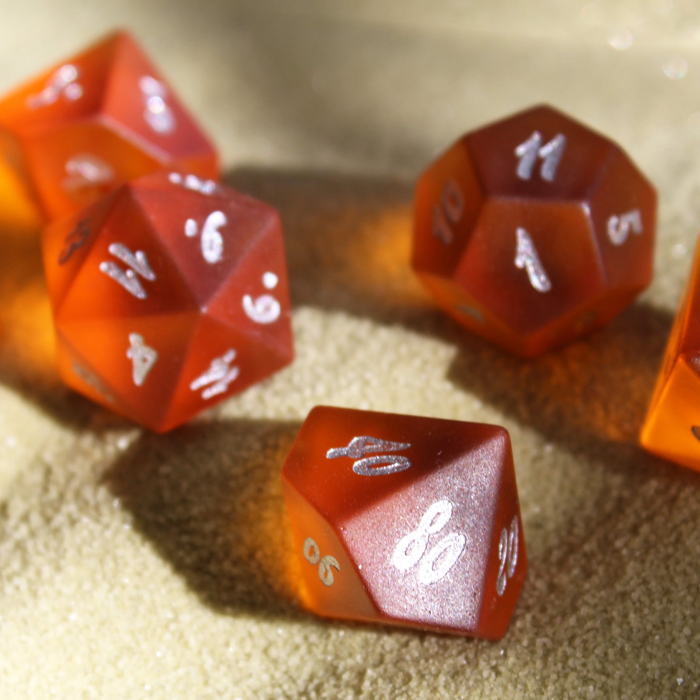 Fire Coral Orange Sea Glass Dice Set