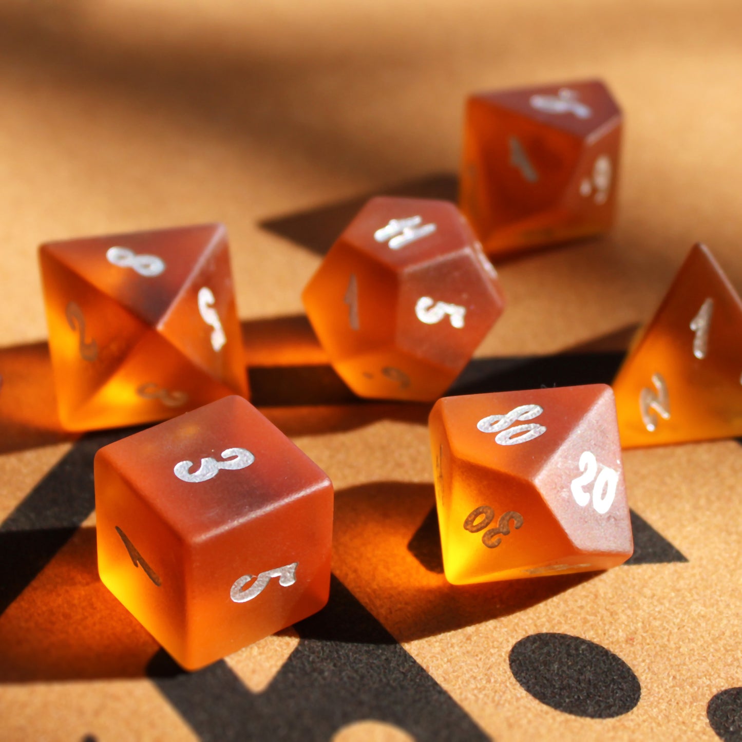 Fire Coral Orange Sea Glass Dice Set