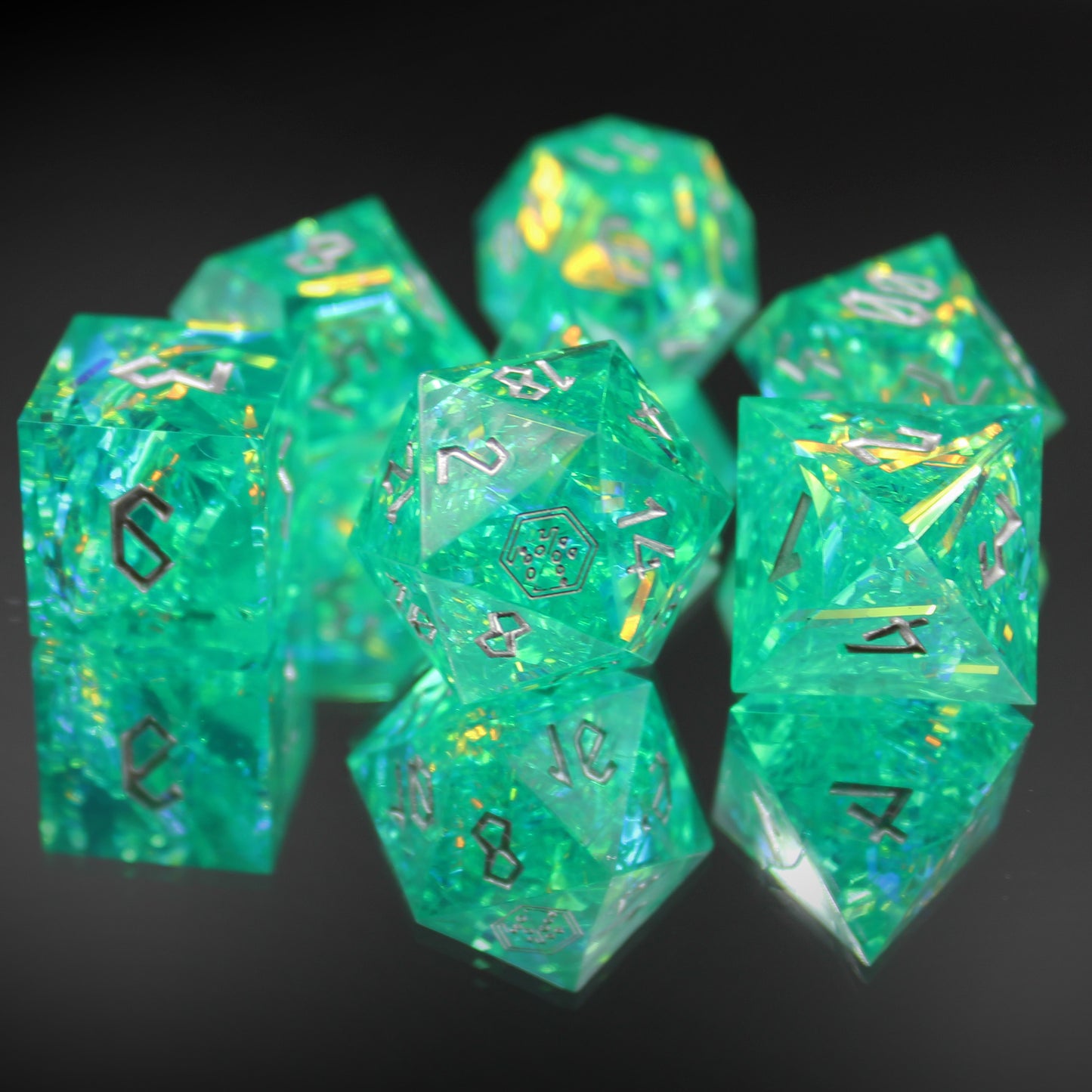 StarGlow Turquoise Sharp Edge Resin Dice Set