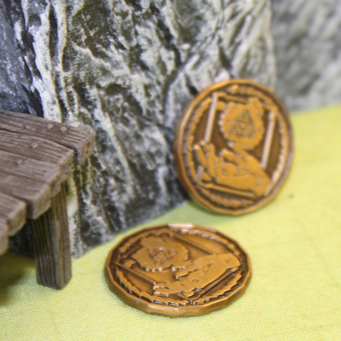 Two Wizard Tokens, Heads sides up, on battle map