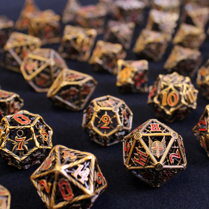 Arsenal cage dice for dnd games, one for ever class.