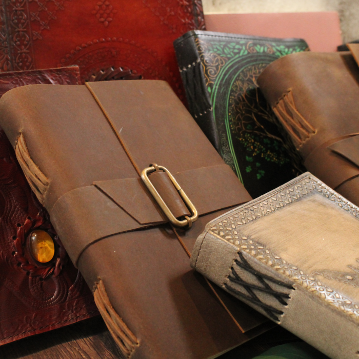 Leather game journals in a ton of styles for dungeons and dragons and tabletop rpgs.