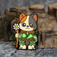 Adventure Cats druid enamel pin set against a cave backdrop, portraying the feline adventurer in a fantasy environment with nature elements.