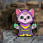 Adventure Cats warlock enamel pin set in a cave backdrop, shows the Sphinx cat warlock casting a spell in a fantasy environment.