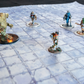 Photo of a castle floor battle map with various miniature figures positioned on it