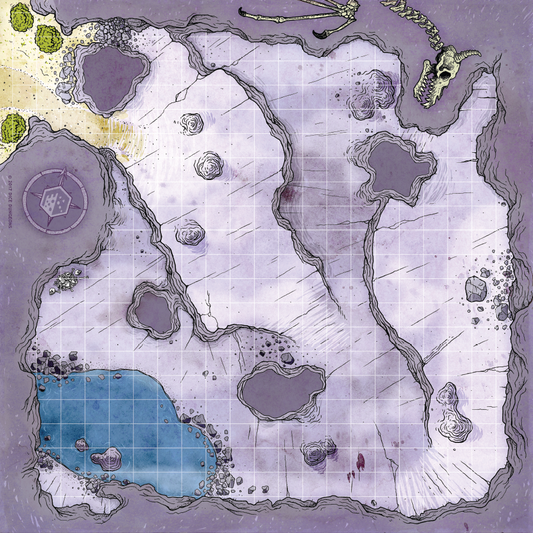 Overhead image of a cloth battle map of a cave