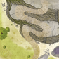 Overhead image of a cloth battle map depicting a winding cliffside path