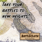 Image of a cliffside path battle map with overlaid text "Take your battles to new heights"