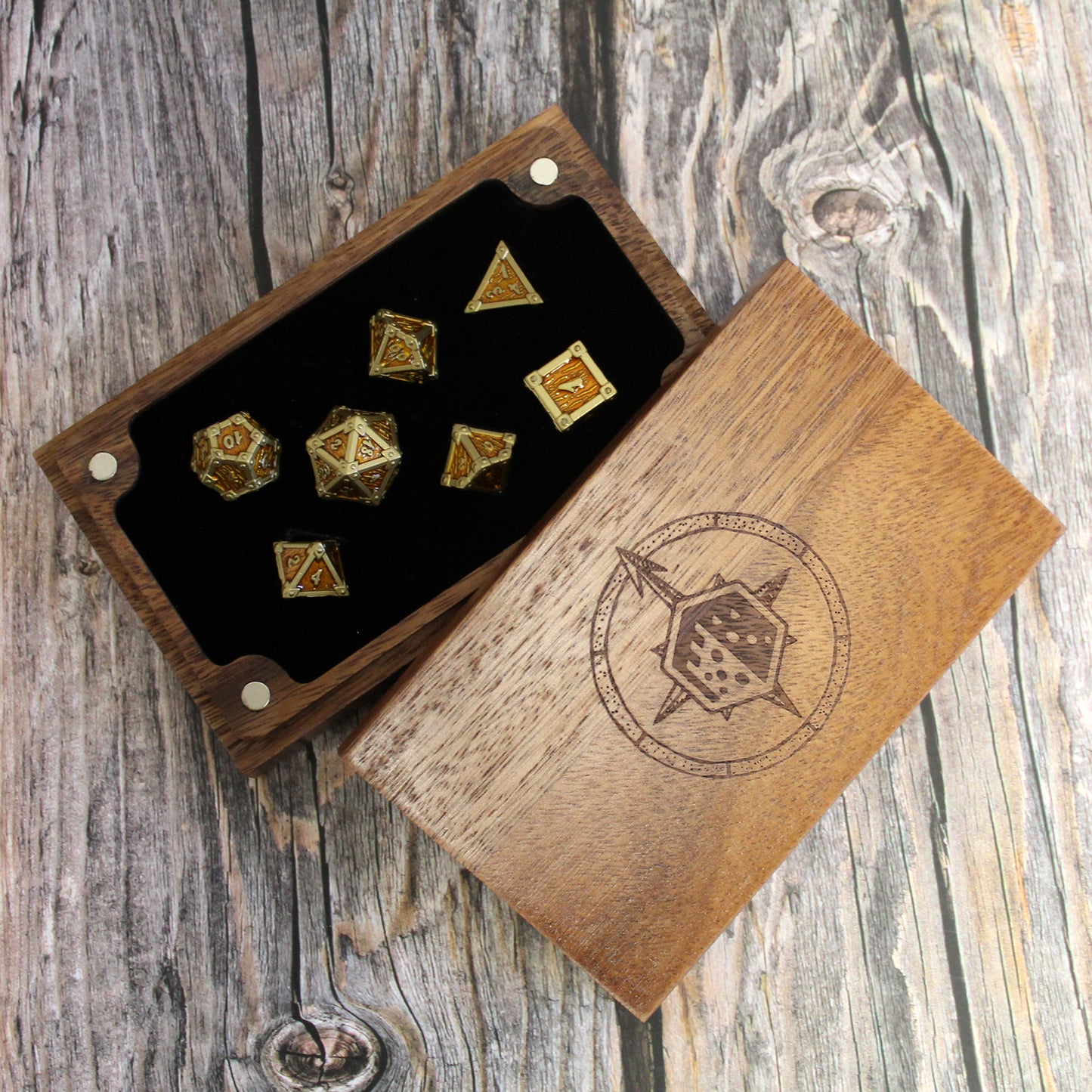 Compass Rose Wooden Dice Case