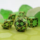 Full set focused on the D20 die with green dragon scales and gold metallic finish, ideal for DnD gameplay.