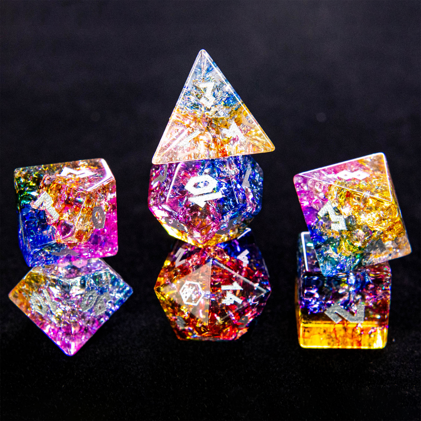 Rainbow Shattered Glass Dice Set for DND